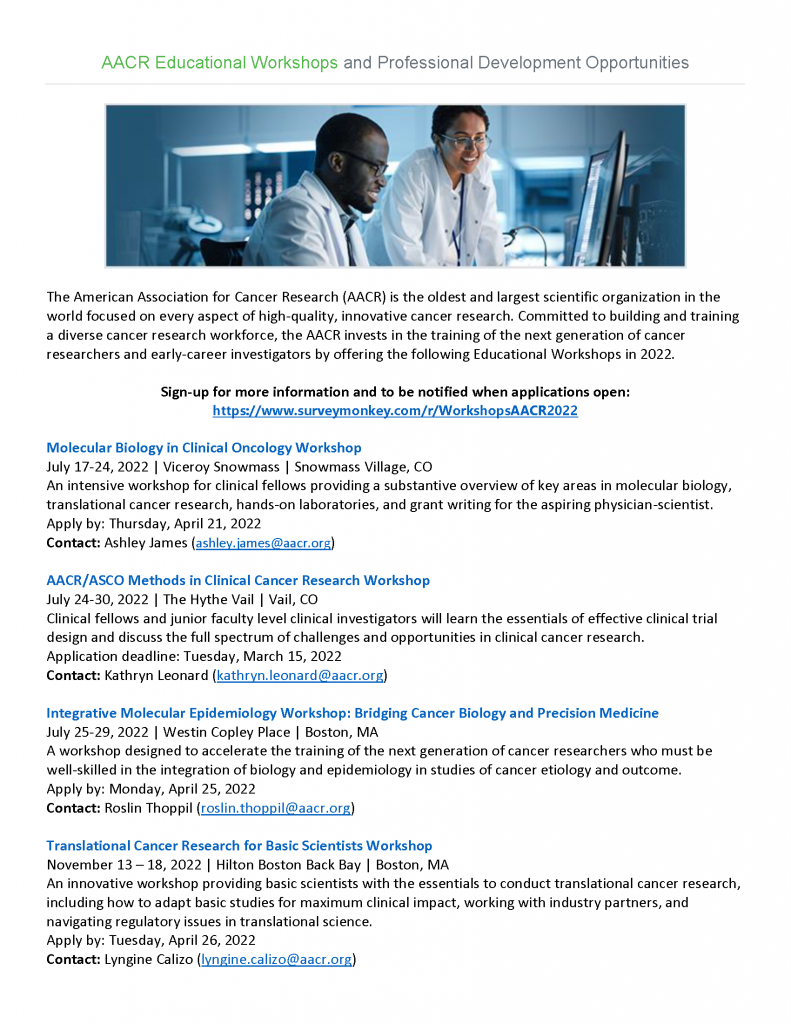 AACR Educational and Professional Development Opportunities